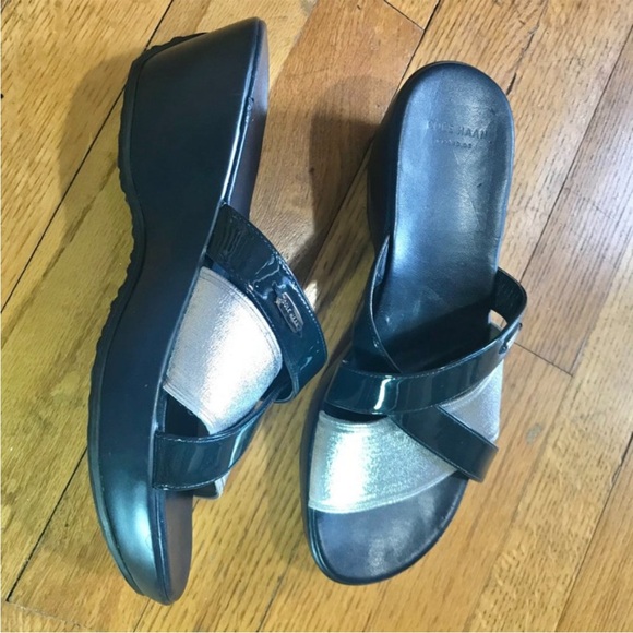 COLE HAAN WOMEN SANDALS CROSS STRAPS NAVY AND SILVER SIZE 7.5 B - Picture 4 of 10